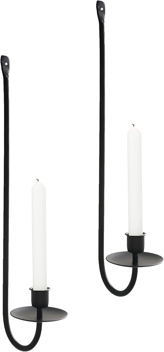 Metal Wall Candle Sconce Holder Set of 2 Wall Mount Candle Holders Modern Wall Candle Sconces Hanging for Living Room Farmhouse Fireplace Wedding 16.5"×5"×3" (Black)