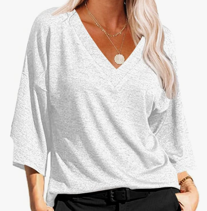 2. Daily Ritual Women's 3/4 Sleeve V-Neck Knit Top