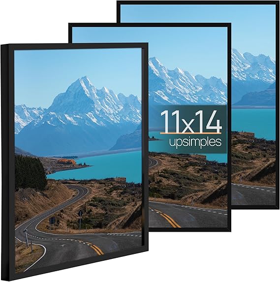 upsimples 11x14 Picture Frame Set of 3, Made of High Definition Glass for 11 x 14, Wall Display Thin Border Photo Frames for Home Décor, Black