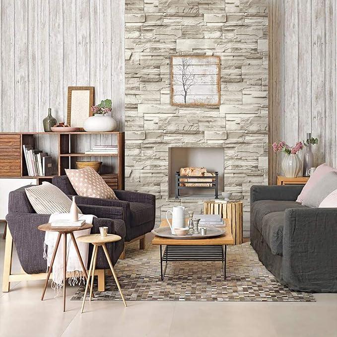 4. Jeweluck Stone Peel and Stick Wallpaper