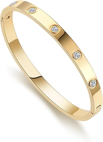 Gold Bracelets for Women Friendship Love Bangle Bracelets Cubic Zirconia Stainless Steel Bracelet Jewelry Birthday Gifts for Women