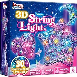 Klever Kits 3D String Art Kit for Kids, Light Up String Light Toy with 30 Multi-Colored LED Bulbs
