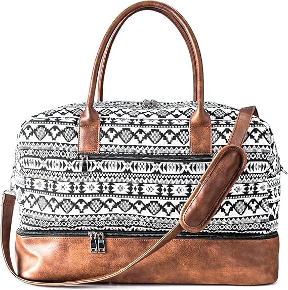 MyMealivos Canvas Weekender Bag, Overnight Travel Carry On Duffel Tote with Shoe Pouch