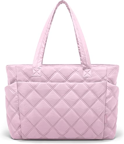 Tote Bag for Women, Lightweight Puffer Tote Work Bags with Compartments for Travel, Quilted Shoulder Bag with Zipper