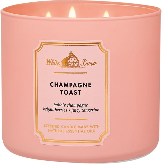 Bath and Body Works White Barn Champagne Toast 3 Wick Candle 14.5 Ounce Basic White Barn Label