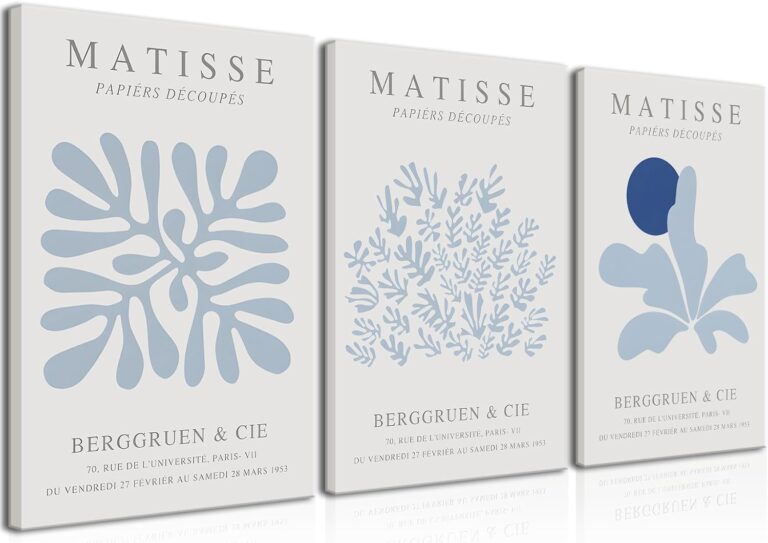 Bwodke Framed Blue Matisse Plant Leaves Canvas Wall Art