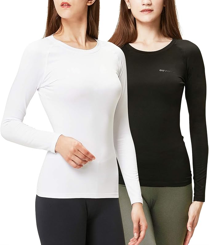 DEVOPS Women's 2 Pack Thermal Long Sleeve Shirts Compression Baselayer Tops