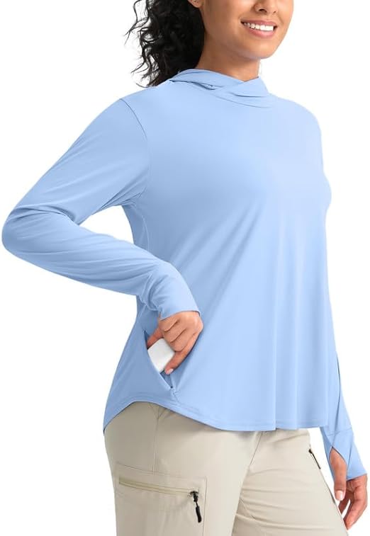 Pudolla Women's Sun Protection Shirt UPF 50+ Long Sleeve Lightweight UV Hoodie for Women Hiking Outdoor Fishing Summer